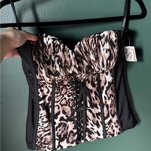 bebe Black and Brown Animal Print Corset Camisole